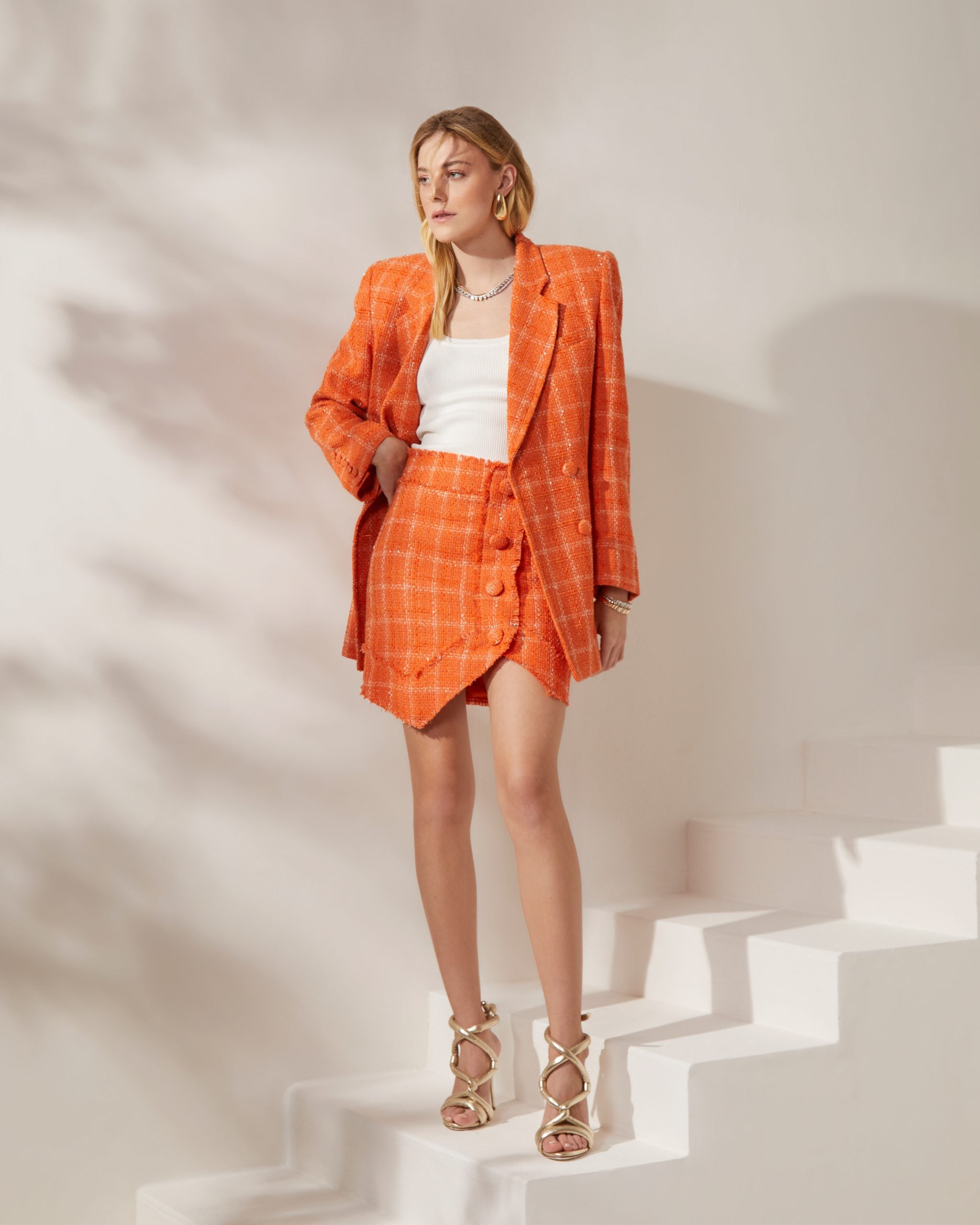 Blazer Ana Laura Tweed Laranja ammis moda