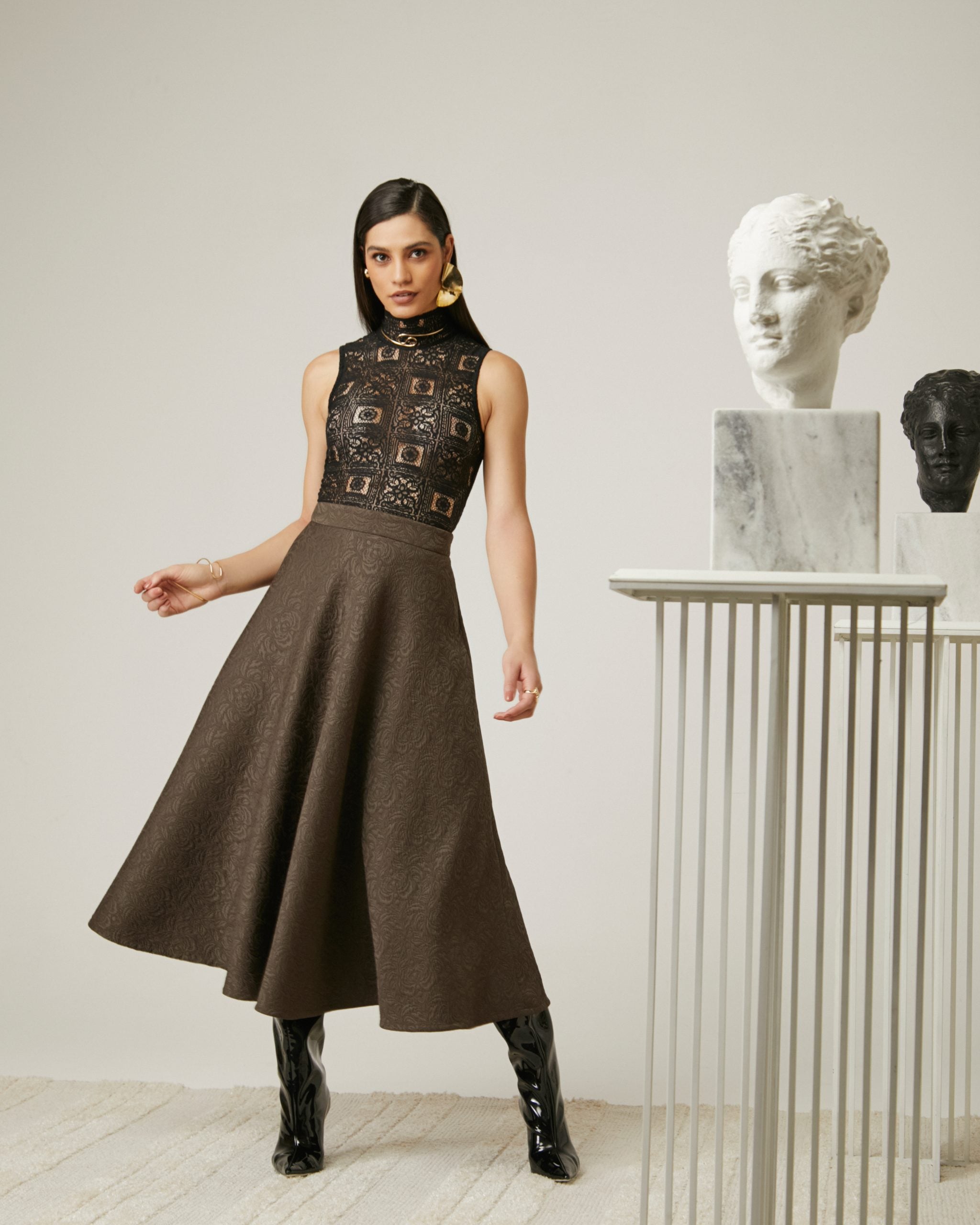 Saia Kylie Jacquard Mocha Ammis Moda
