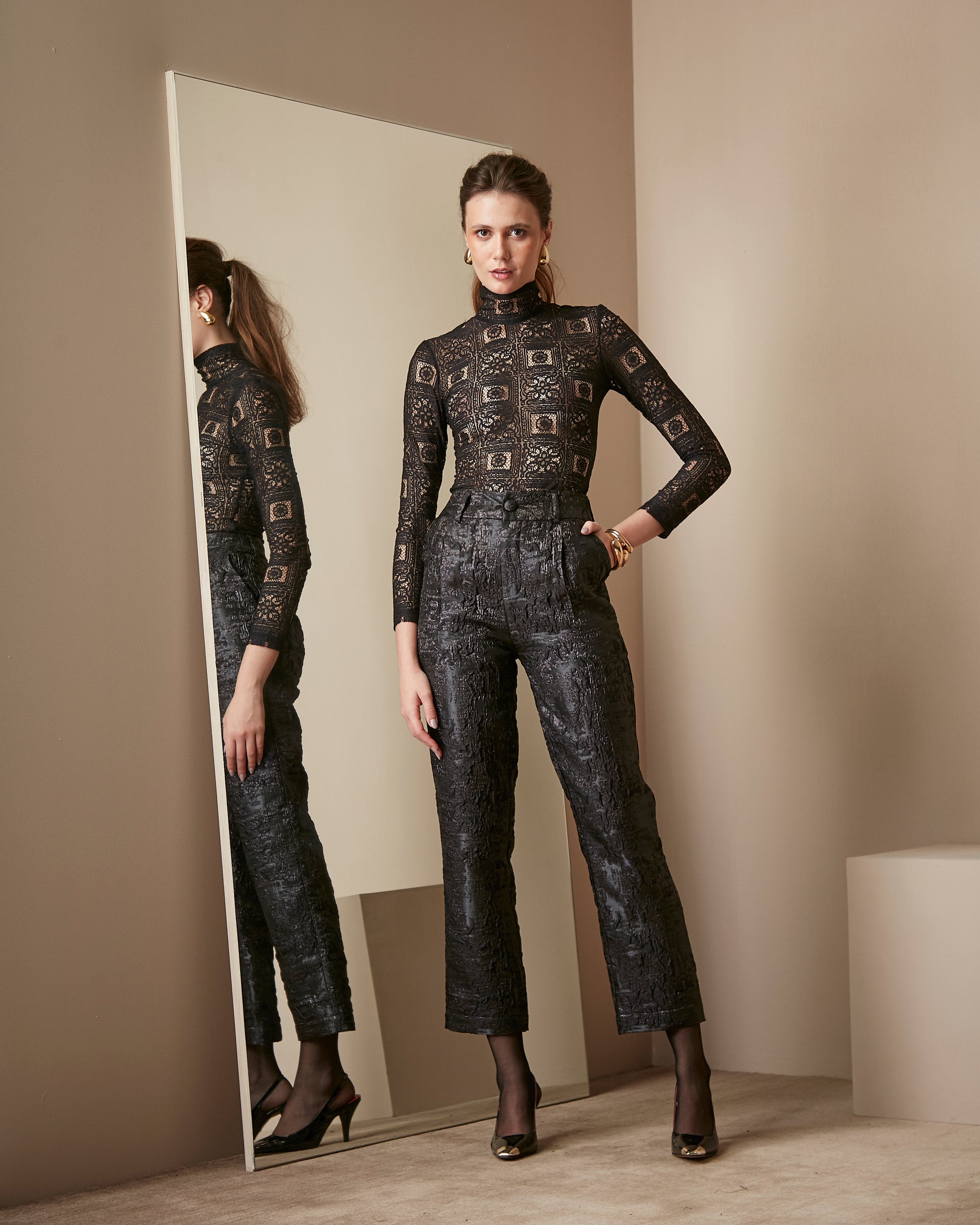Calça Maggie Jacquard Onix ammis moda
