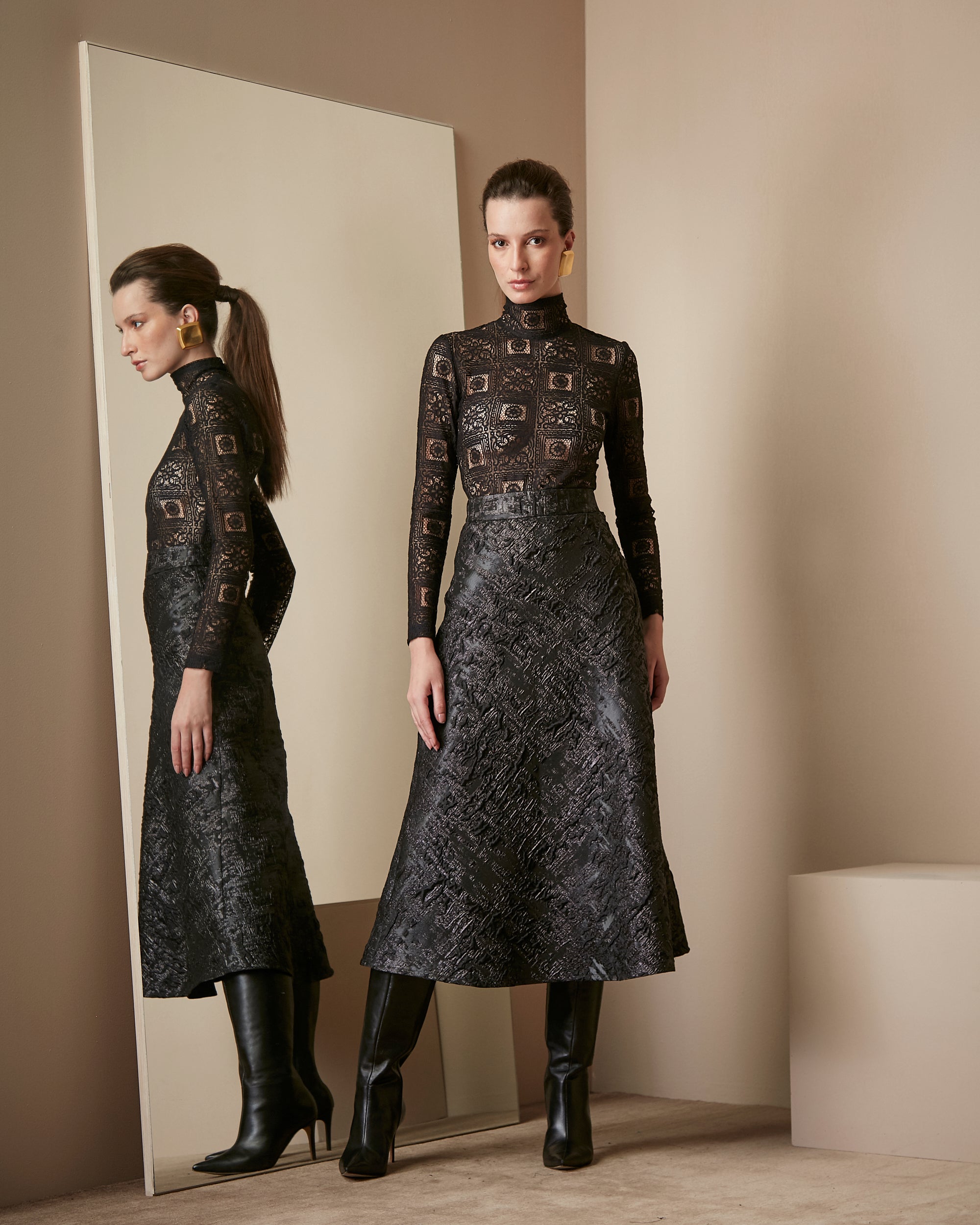Saia Nara Jacquard Onix ammis moda
