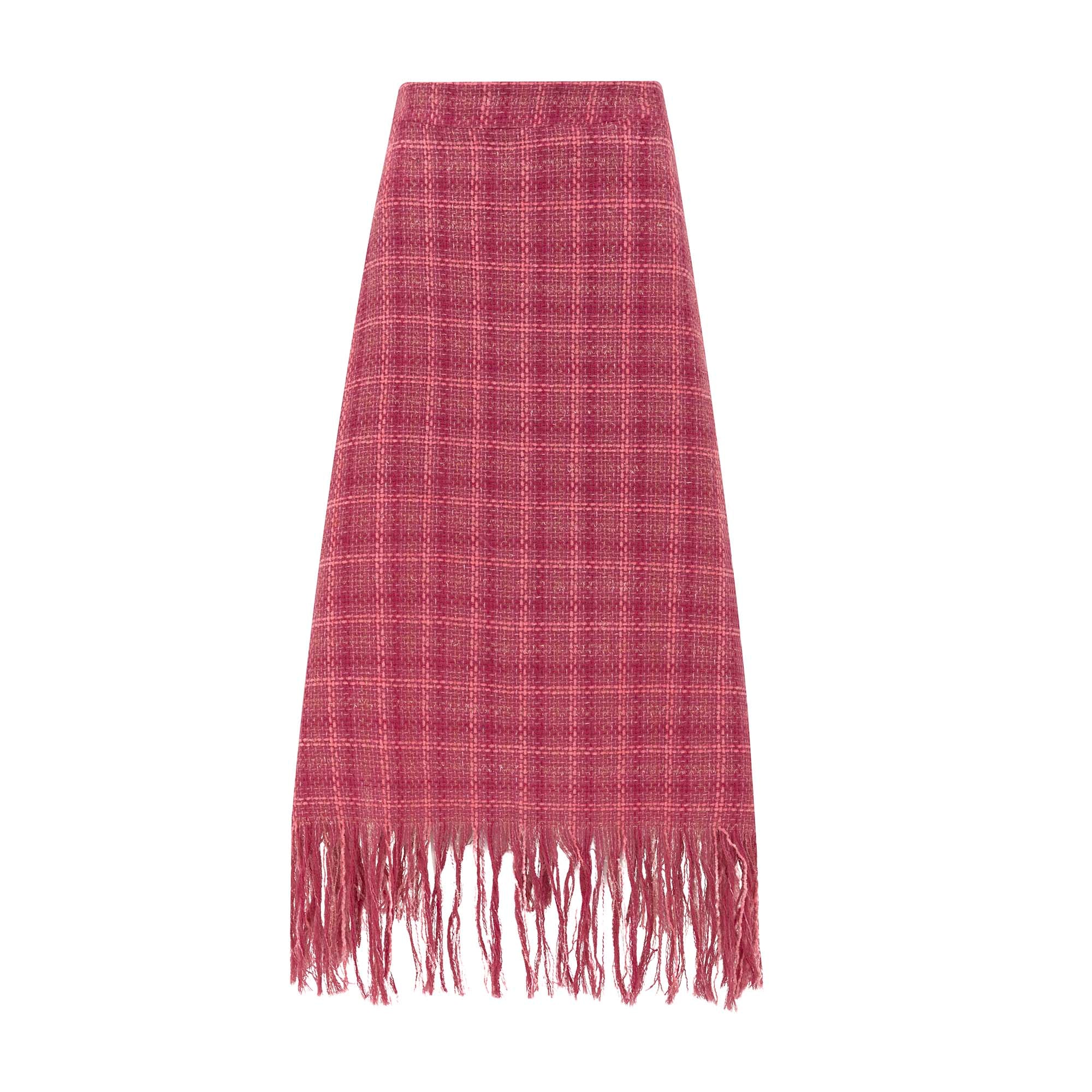 Saia Alexia Tweed Desfiado Rosa ammis moda