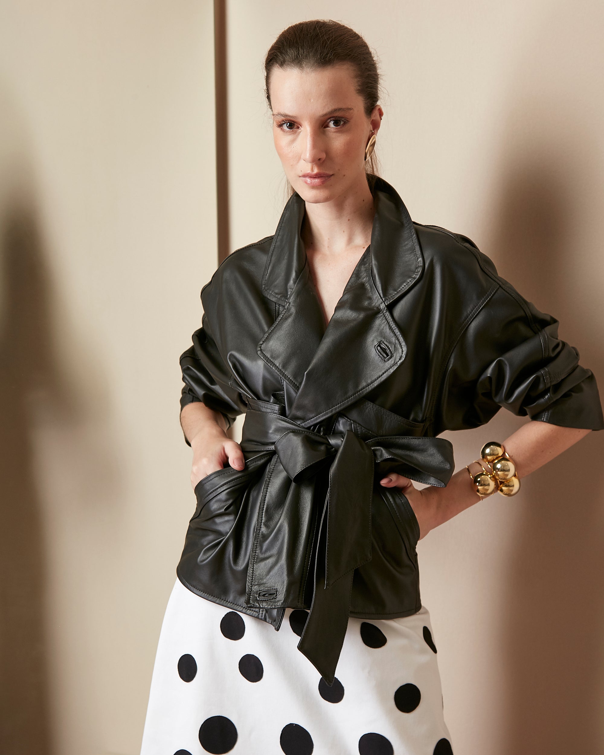 Jaqueta Price Couro Preto ammis moda