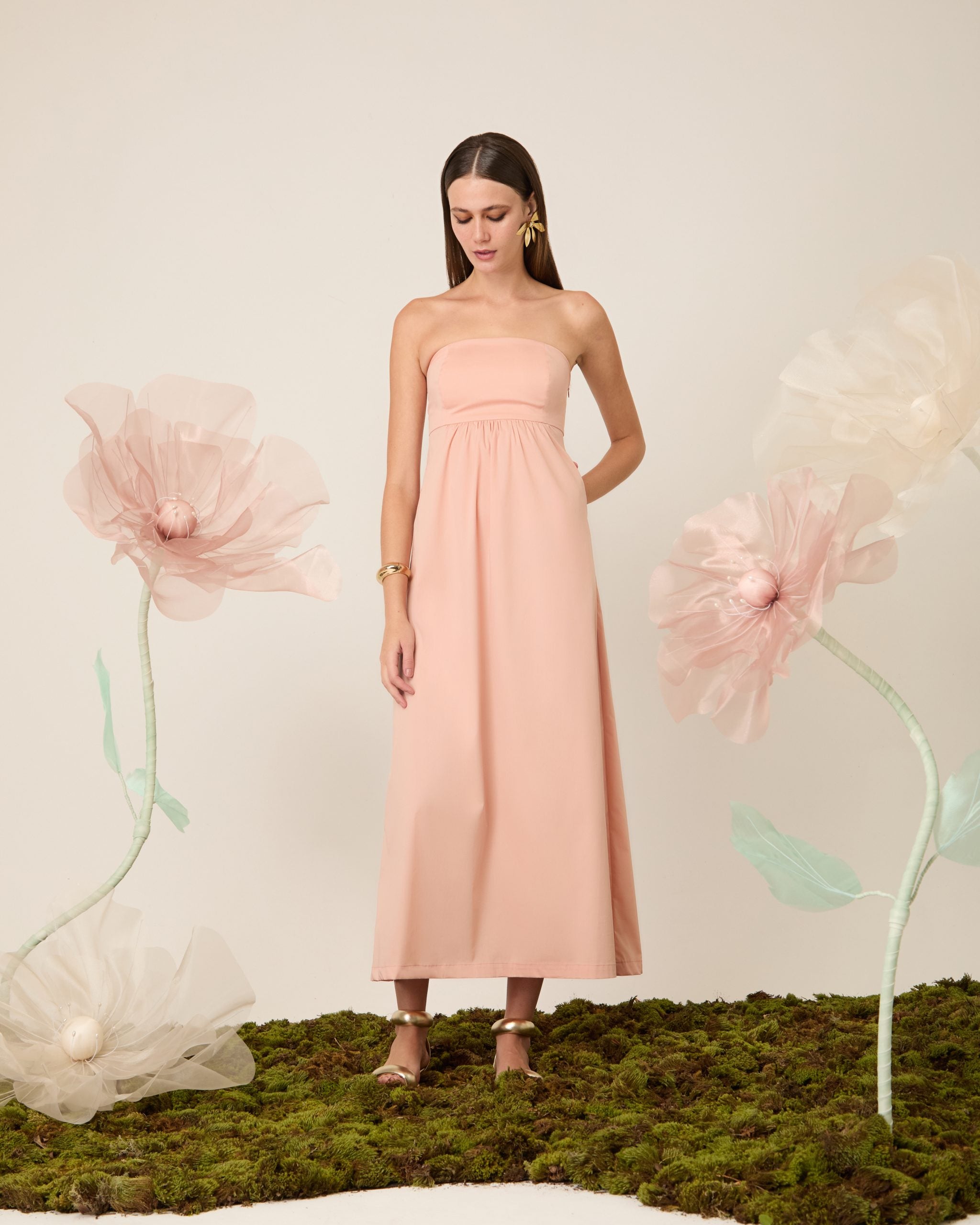 Vestido Nalim Tricoline Salmão Ammis Moda