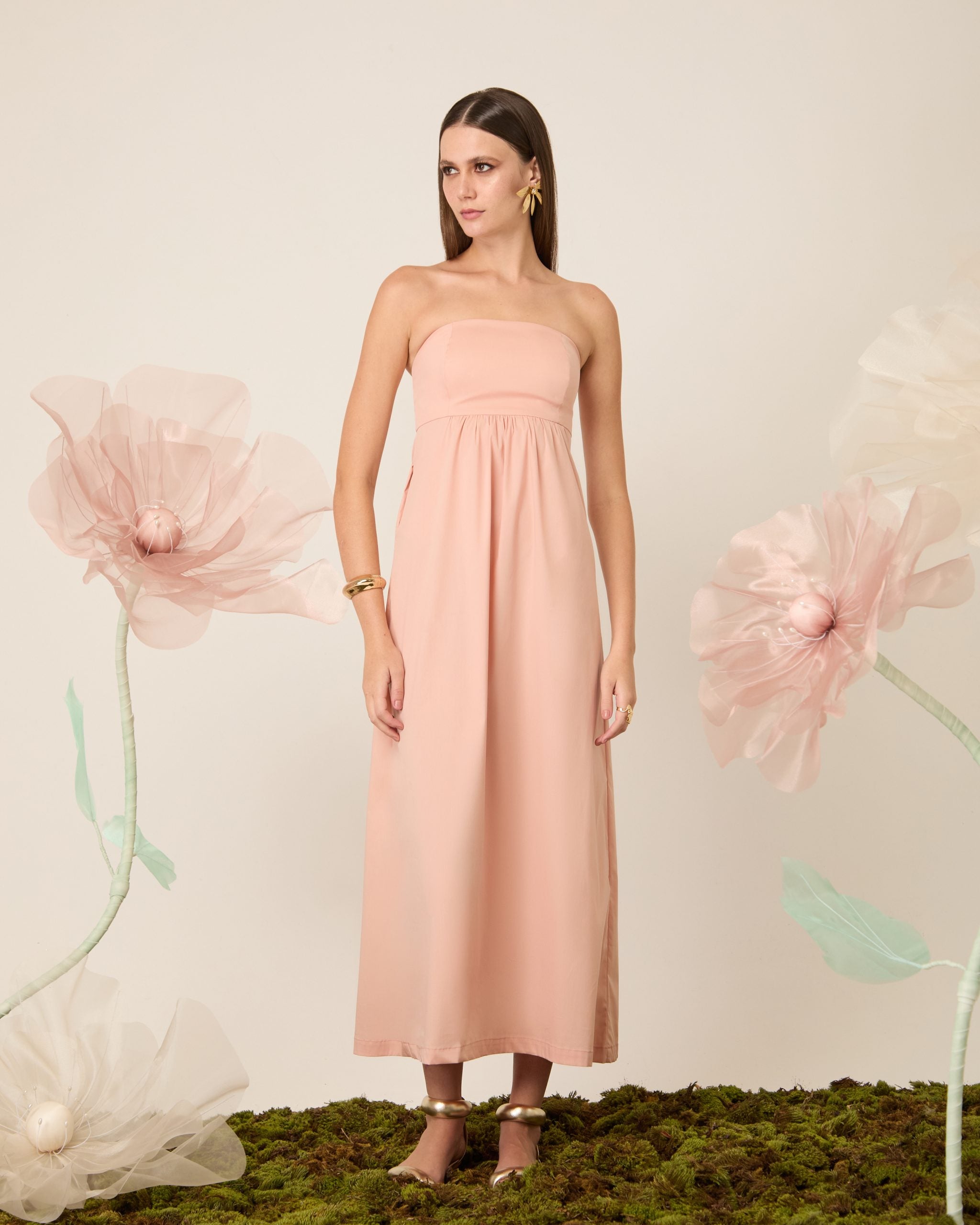 Vestido Nalim Tricoline Salmão Ammis Moda