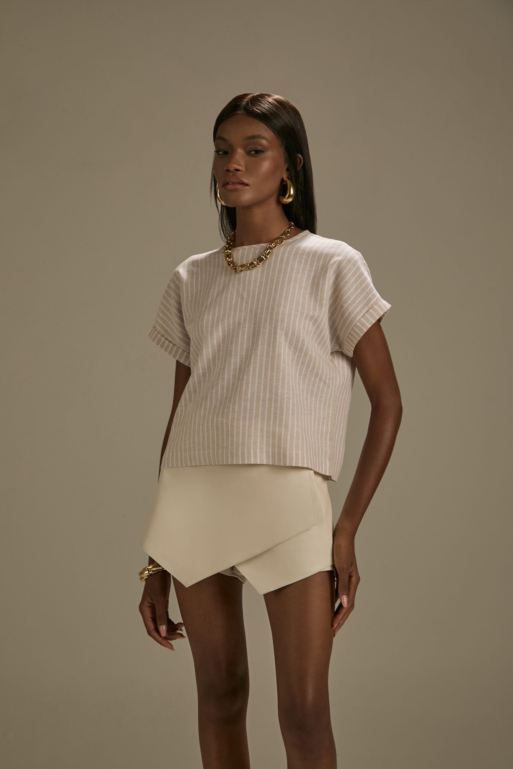 Blusa Lary Ecostripe Areia Ammis Moda