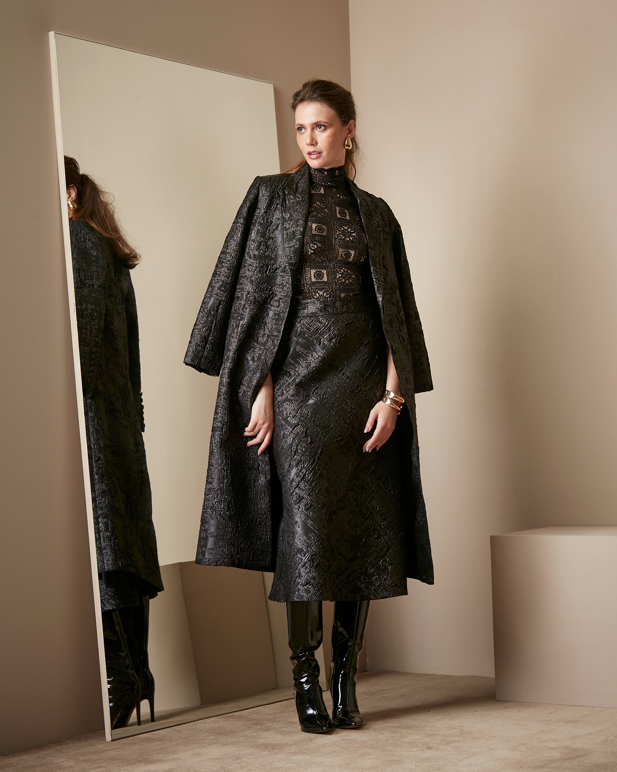 mame ＯｓｍａｎｔｈｕｓＭｏｔｉｆ　Ｊａｃｑｕａｒｄ　Ｓｋｉｒｔ　Ｂａｇ mame Osmanthus Motif Jacquard Skirt Bag