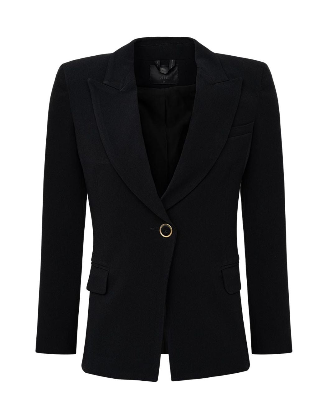 Blazer feminino de alfaiataria com detalhes metálicos dourados nos punhos AMMIS
