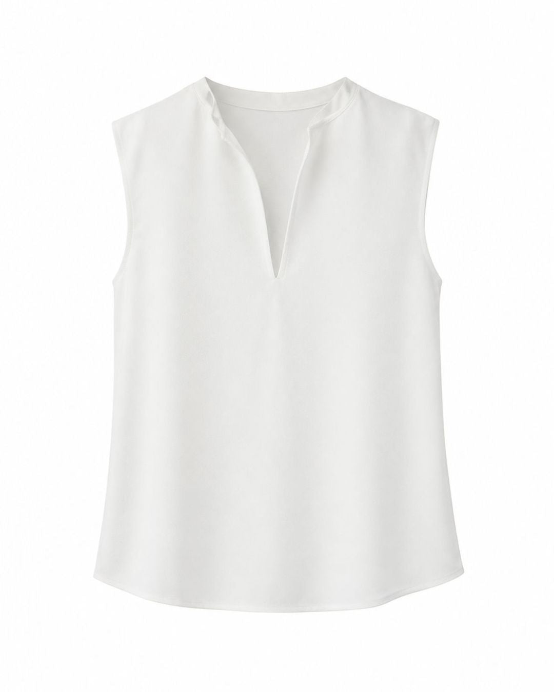 Blusa feminina branca sem mangas com decote em V AMMIS