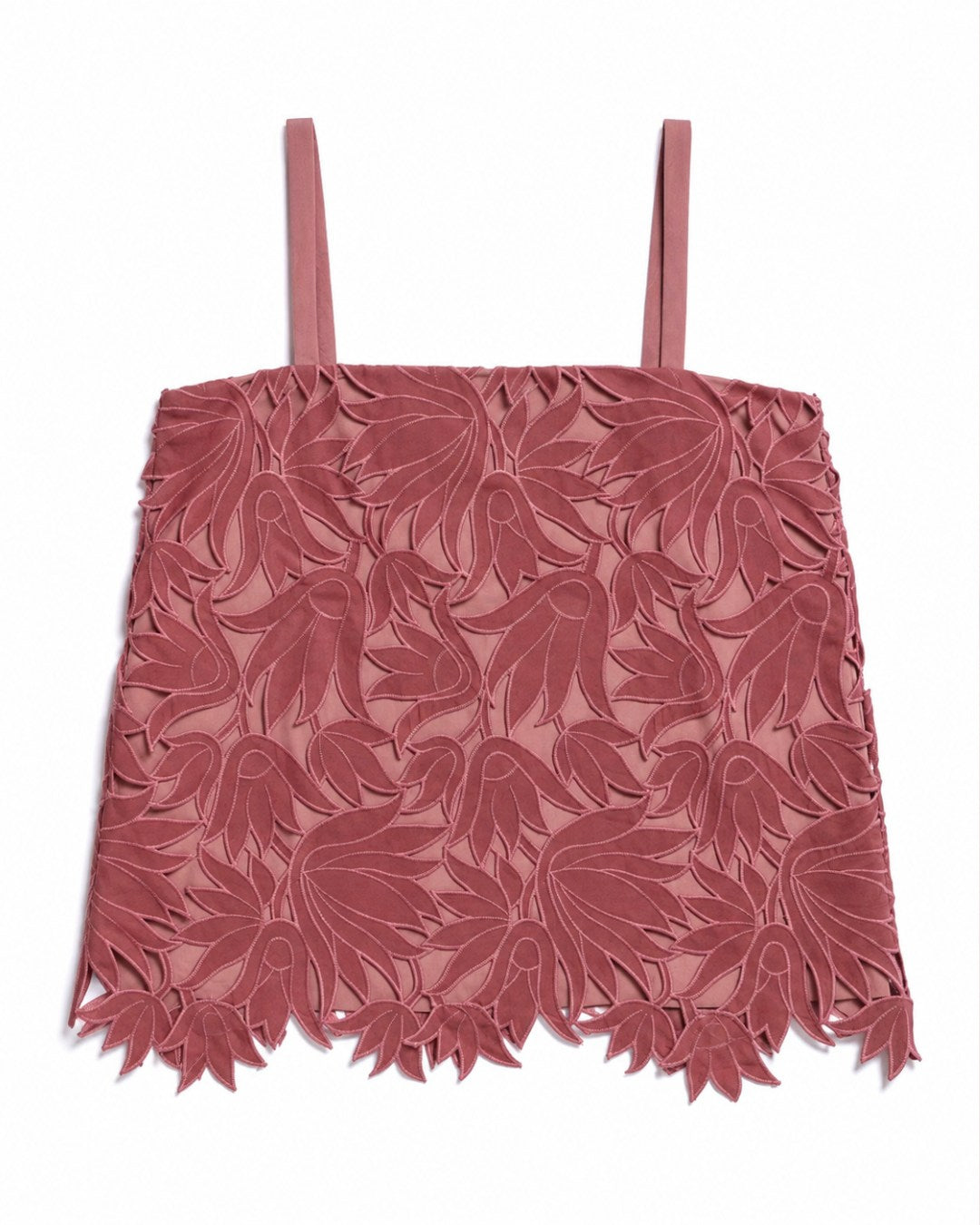 Blusa feminina em renda floral vazada com forro em linho AMMIS