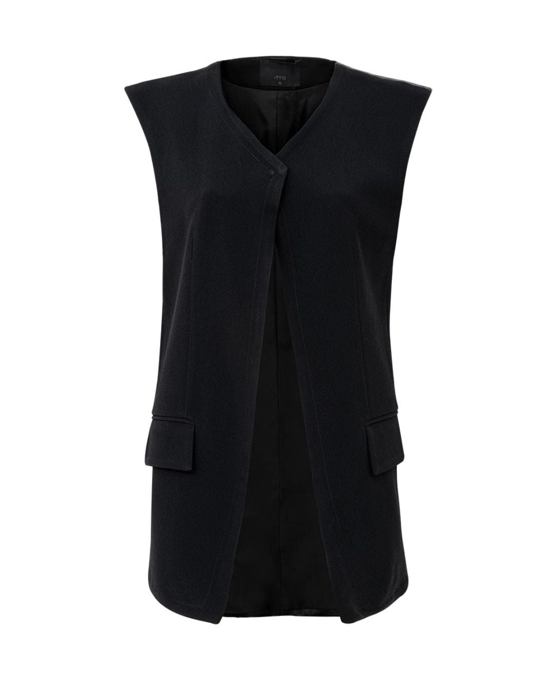 Colete feminino preto de alfaiataria oversized com frente transpassada AMMIS