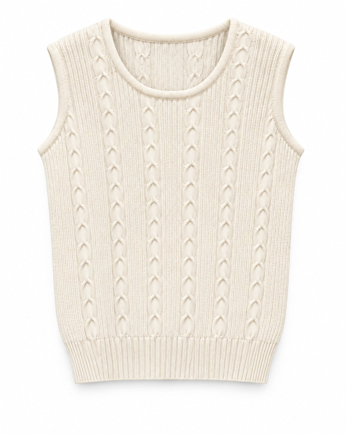 Blusa feminina de tricô sem mangas com textura trançada em relevo