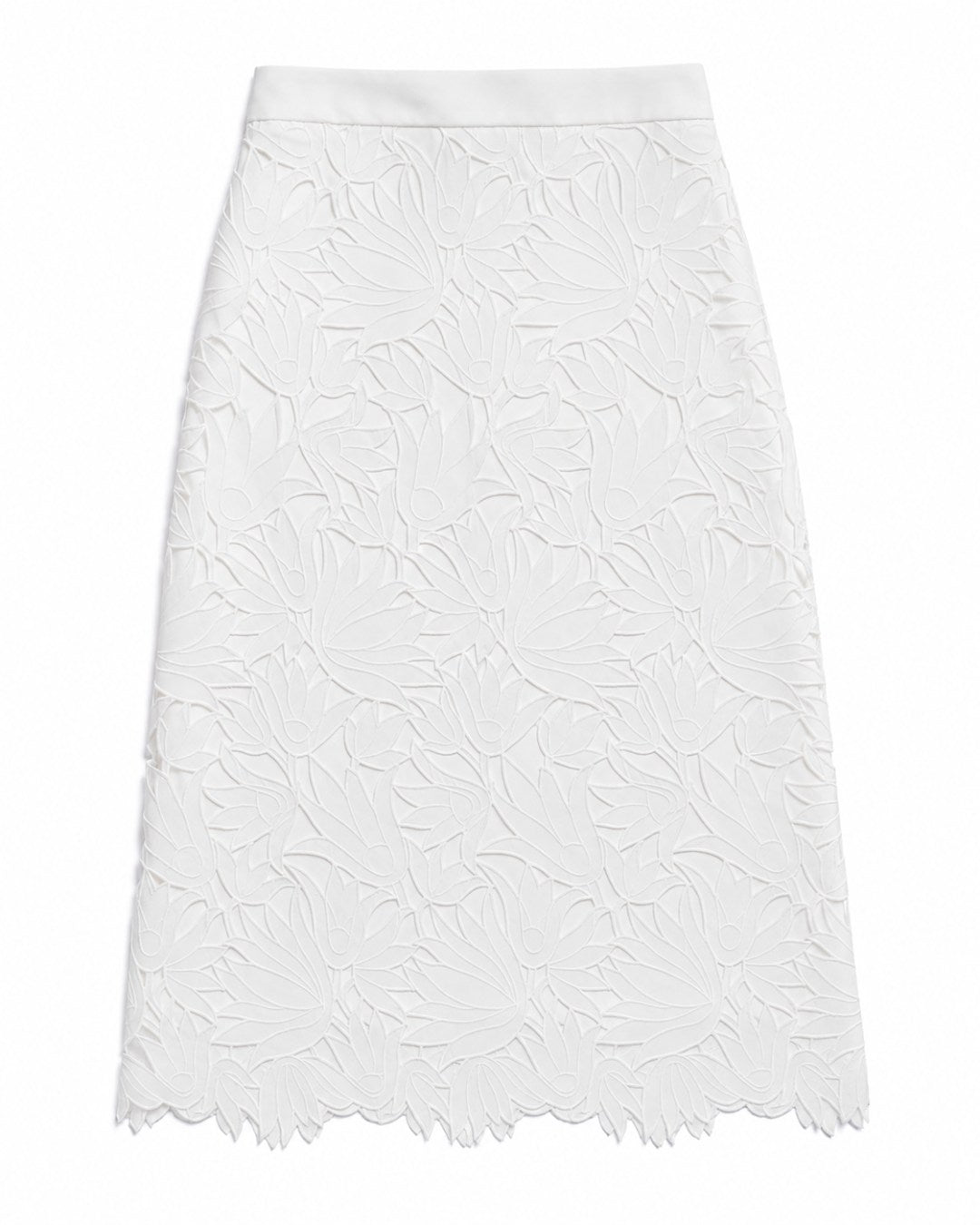 Saia midi feminina em renda floral com barra recortada AMMIS