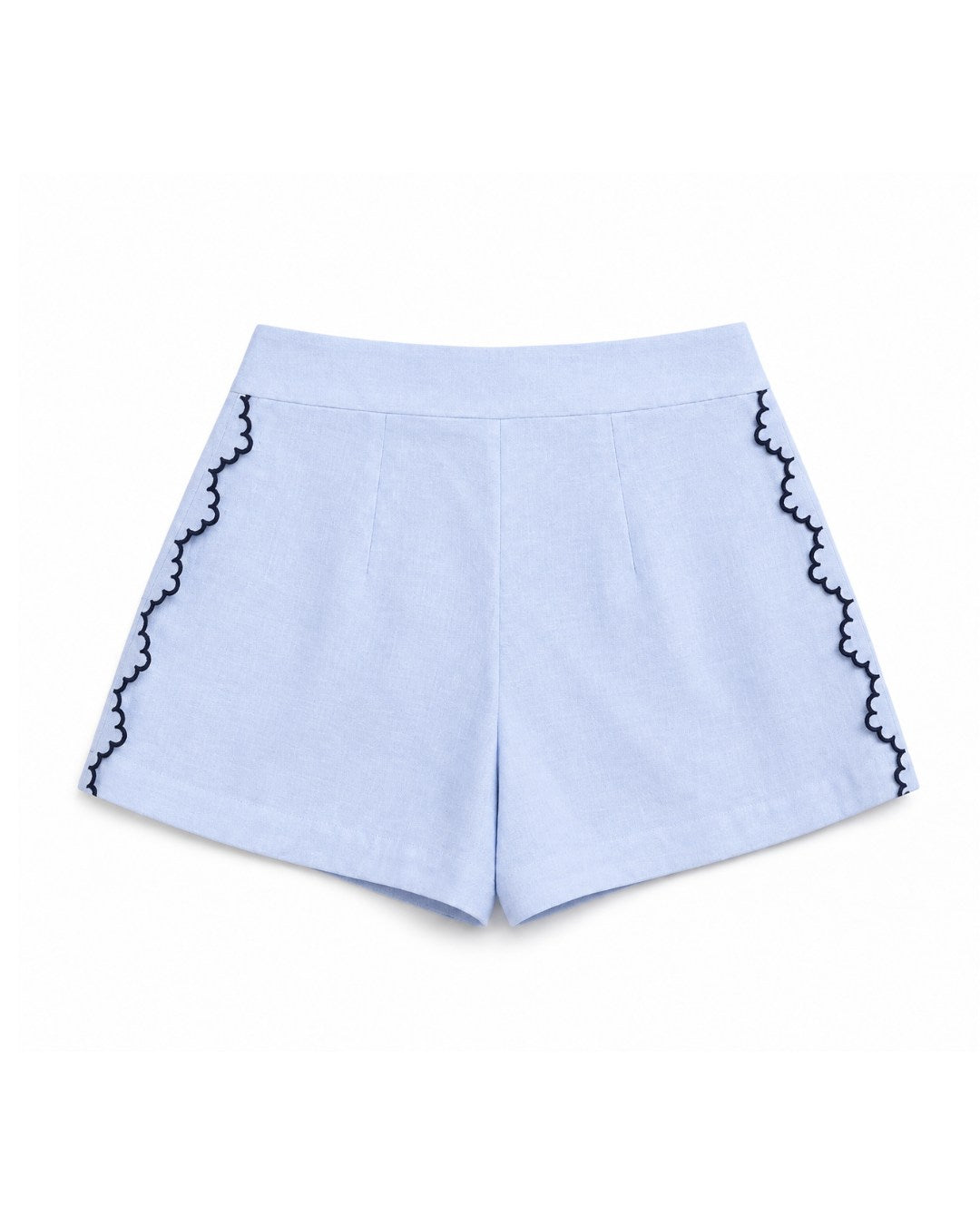 Short feminino 100% linho com cintura alta e bordado lateral AMMIS