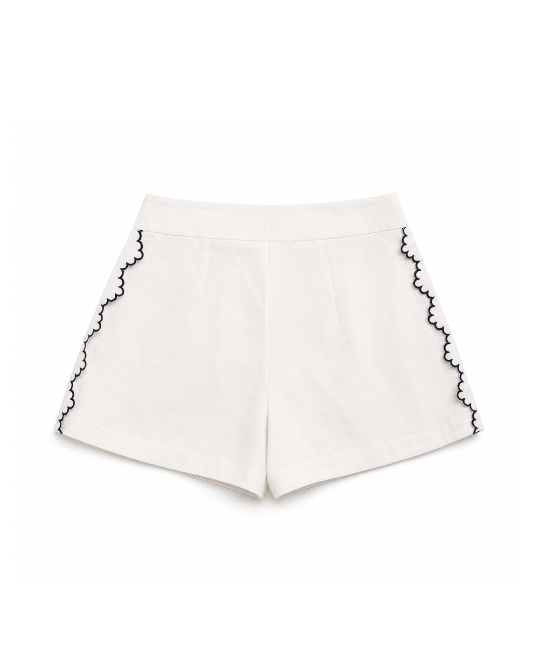 Short feminino 100% linho com cintura alta e bordado lateral AMMIS