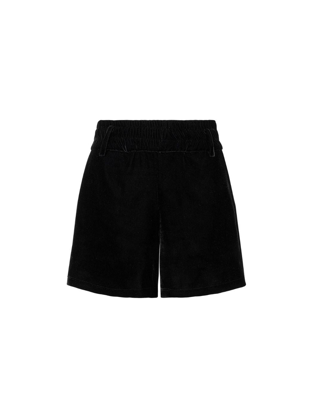 Short feminino preto de veludo com cinto no mesmo tecido AMMIS