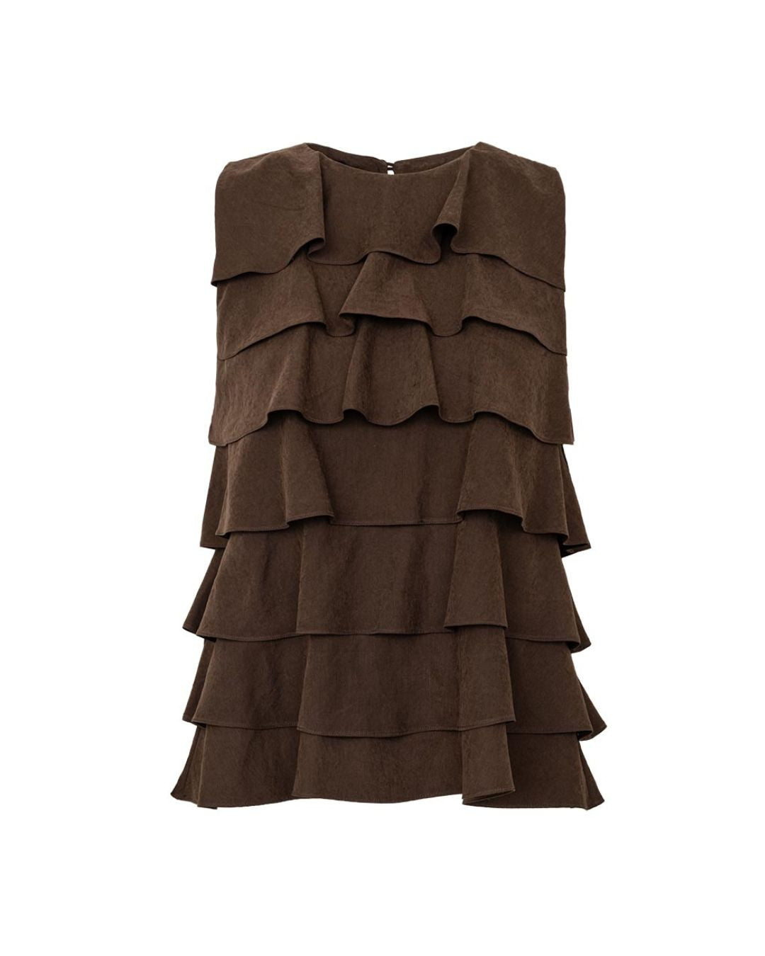 Blusa feminina marrom de cupro com babados em camadas AMMIS