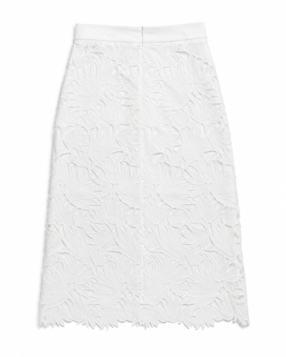 Saia midi feminina em renda floral com barra recortada AMMIS