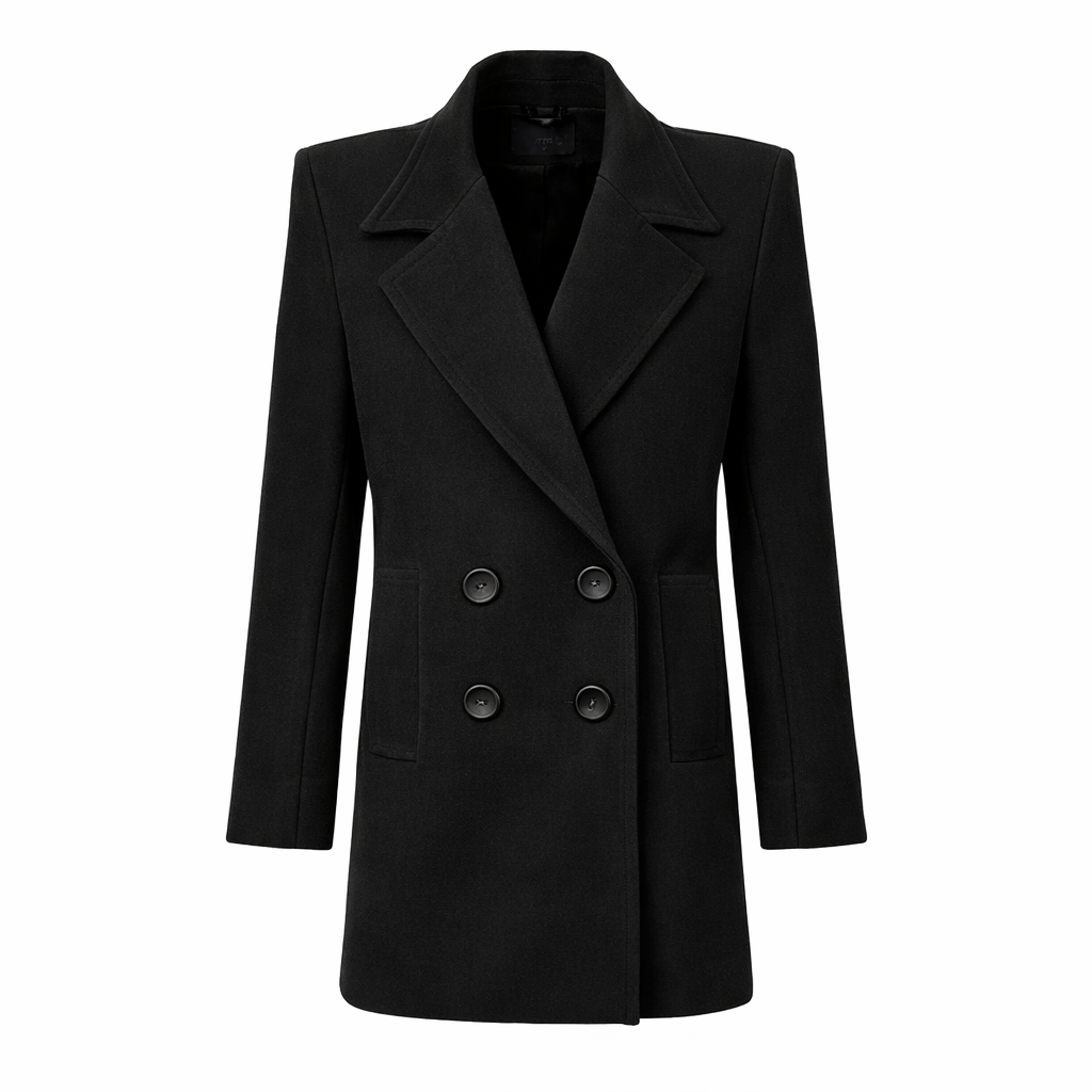 Blazer oversized feminino preto de alfaiataria com fechamento transpassado AMMIS