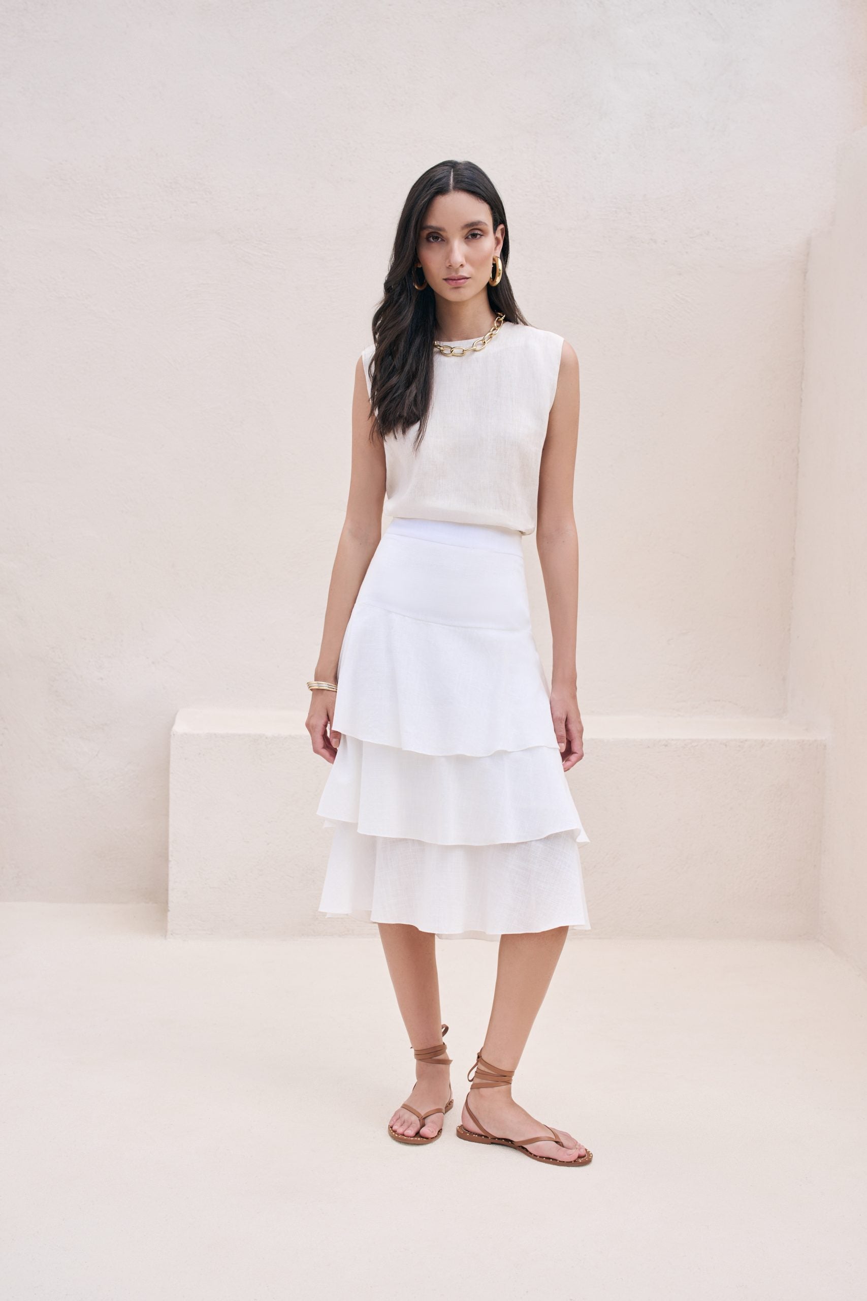 Saia Alice Slub Linho Off ammis moda