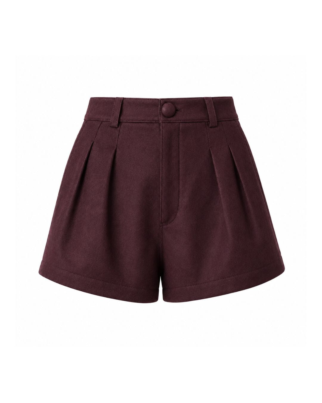 Short feminino marrom em lã batida com pregas frontais AMMIS