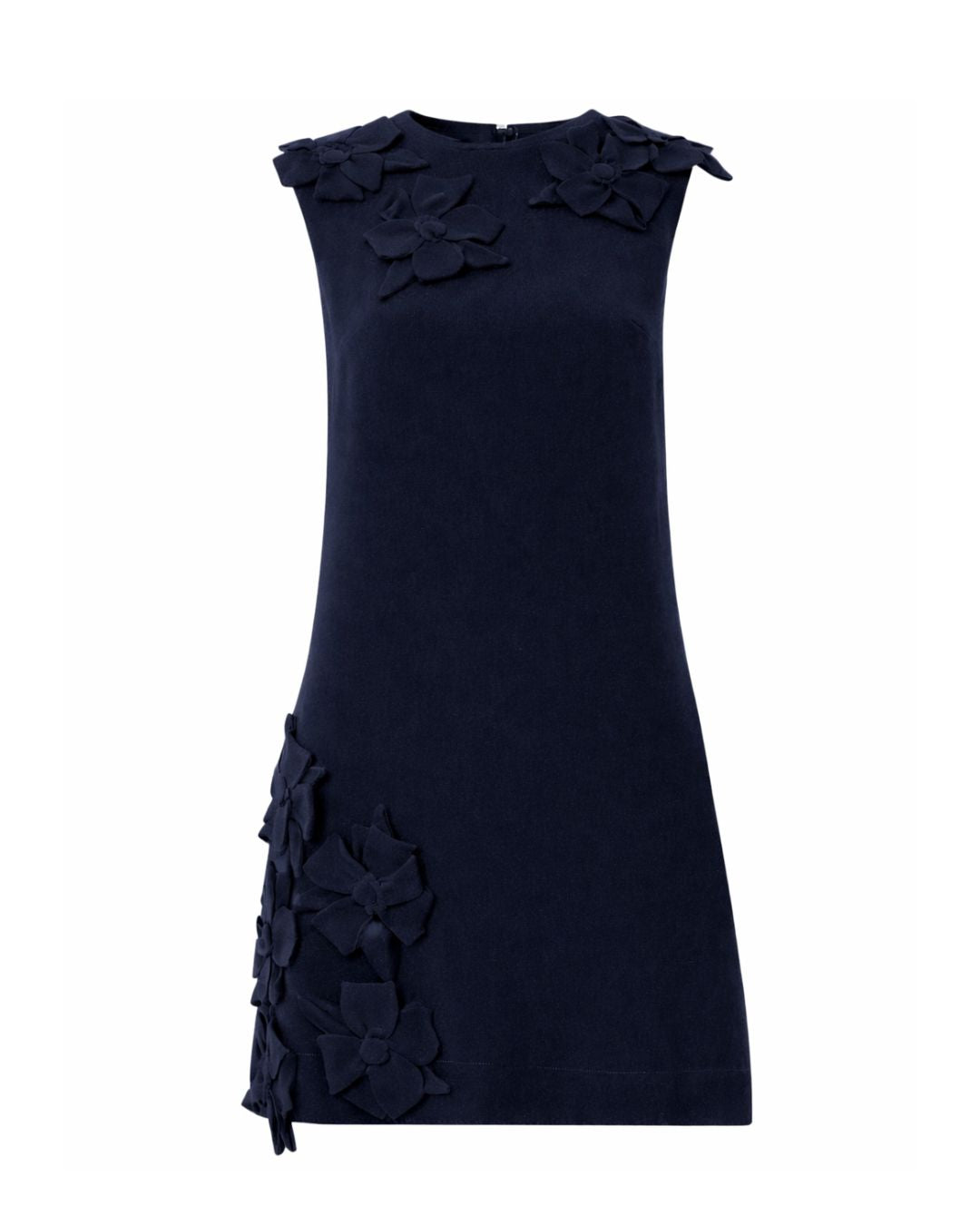 Vestido curto em crepe com aplicações florais no colo e na barra AMMIS